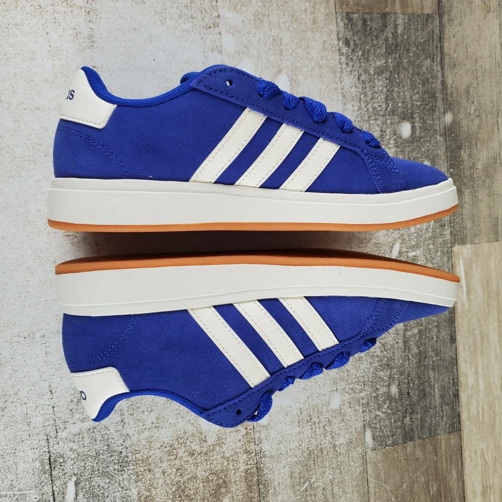 Adidas Grand Court 00s Kids Sz 3.5 Semi Lucid Blue Off White Gum Suede Sneakers